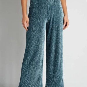 Modcloth Green Ribbed Velour High Rise Wide Leg Pull On Pants, sz 2X